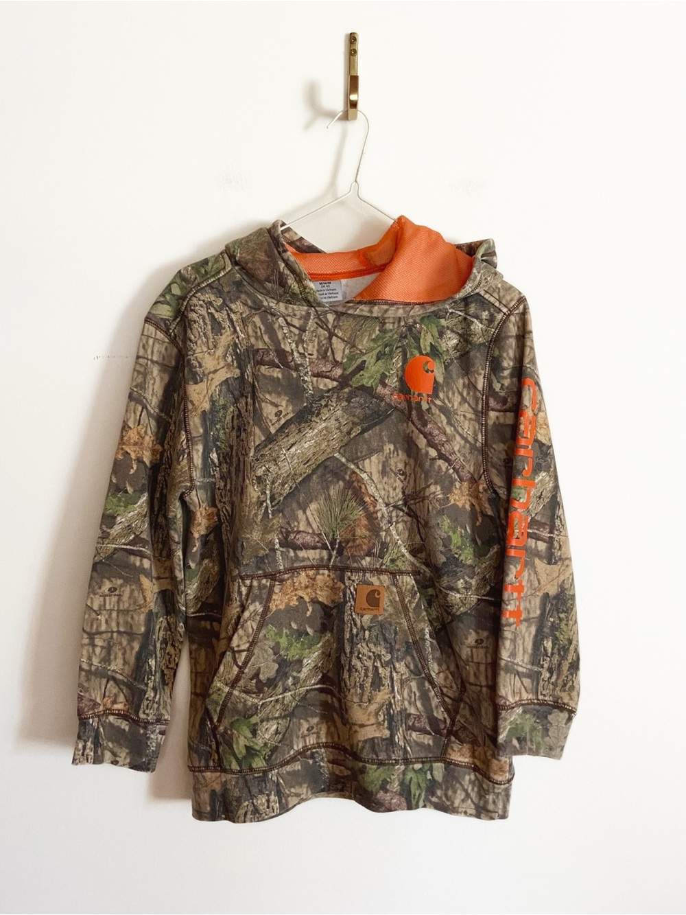 Carhartt Kids Camo Hooded Sweatshirt with Orange Accents Bots size 10-12